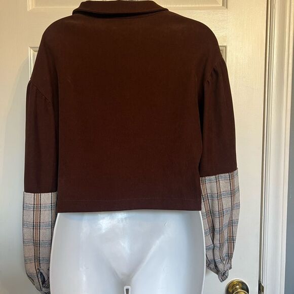 Brown and Plaid Button-Up Jacket - Picture 3 of 5